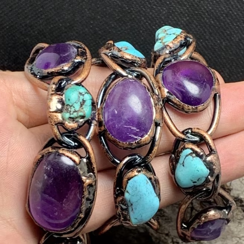 Turquoise and Amethyst bronze Bracelet - Picture 8 of 12